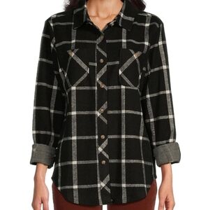 Westbound Woman Black and White Plaid Button-Up Shirt, 3x